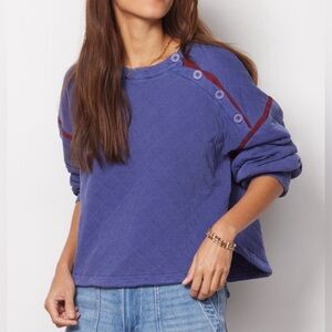 Sundry Quilted Cropped Sweatshirt Pullover In Pigment Moonlight Blue Size 1